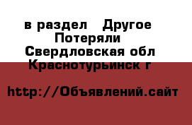  в раздел : Другое » Потеряли . Свердловская обл.,Краснотурьинск г.